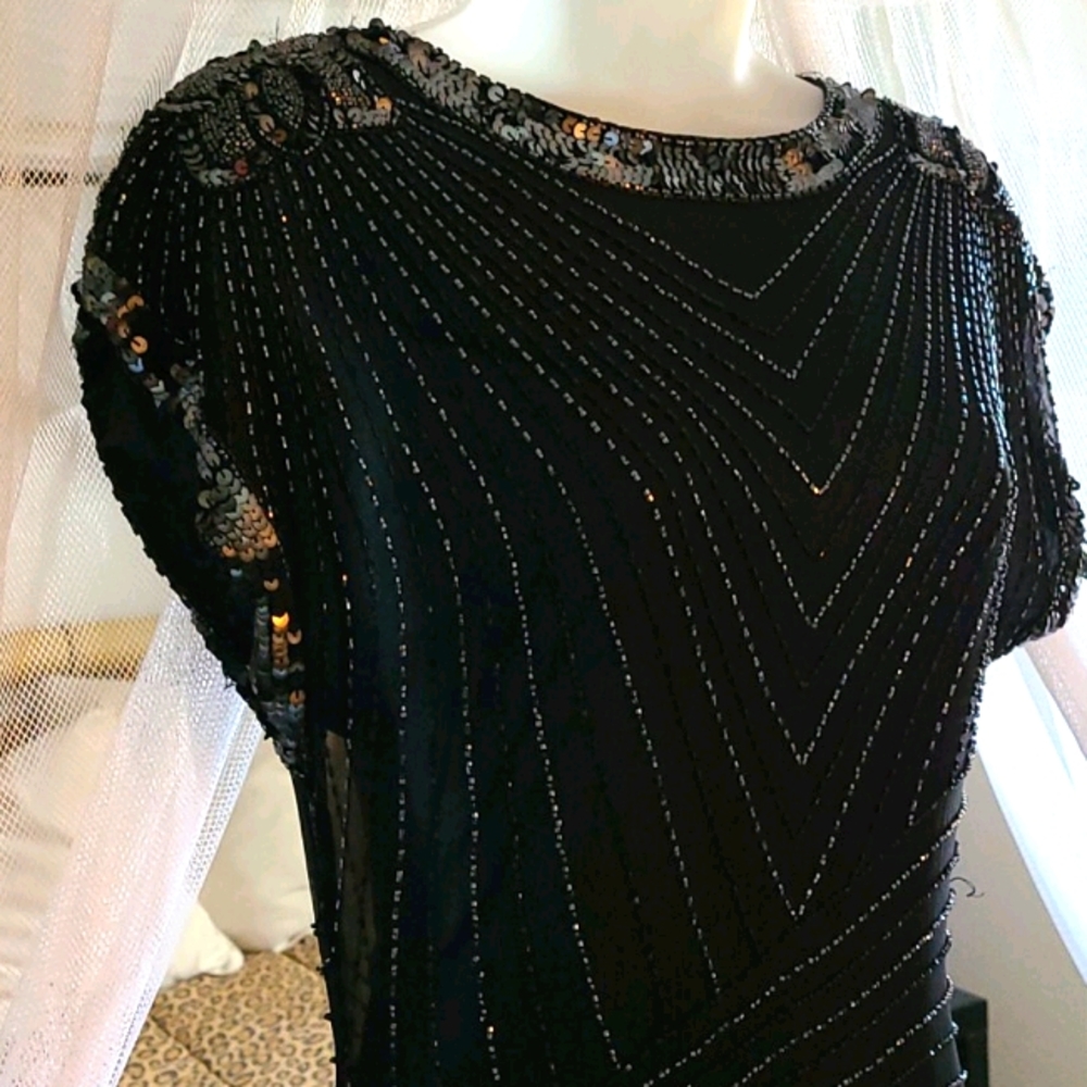 Oleg Cassini Vintage Black Beaded Sequin Dress - Picture 11 of 16